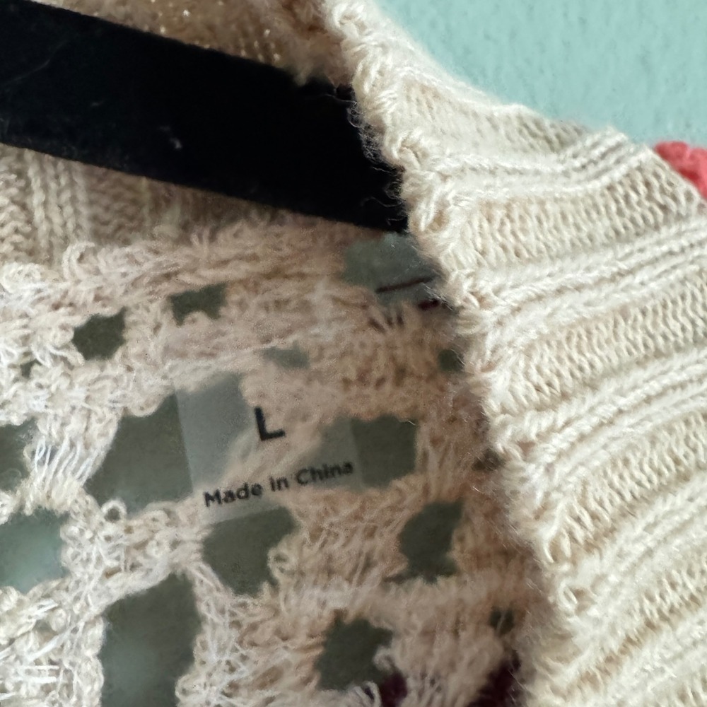 PacSun Womens Large Crochet Granny Square Cardigan Pink Tan Cotton Knit Sweater - Picture 7 of 13